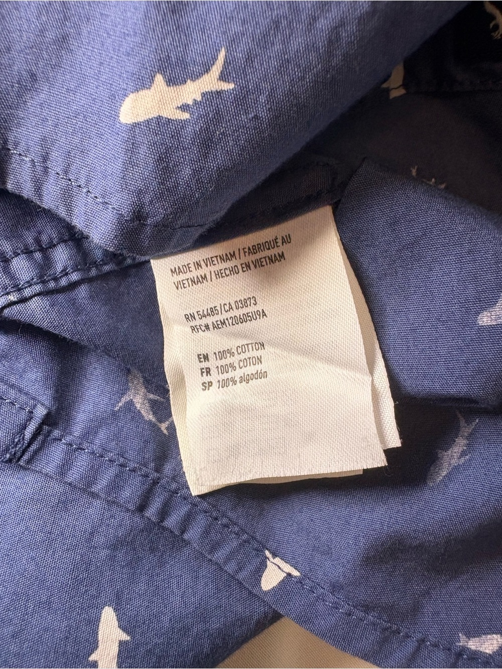 American Eagle Outfitters Navy Short-Sleeve Button-Up- White Micro Shark Print - Picture 7 of 10